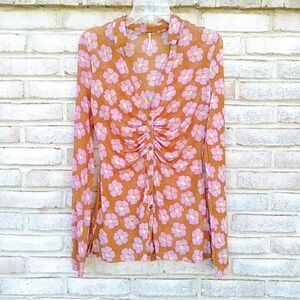 Free People | Lucky shirt in coffee combo retro floral print Medium